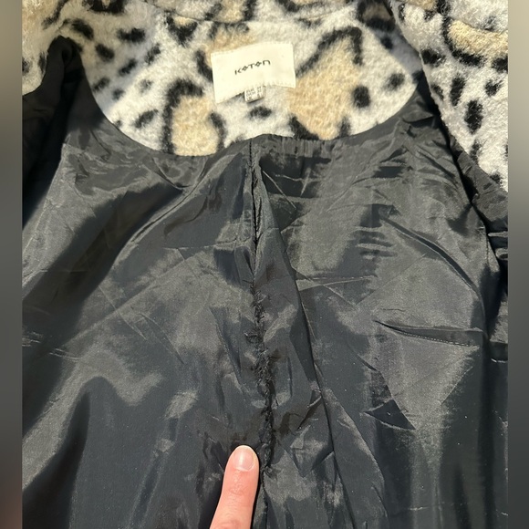 Koton Cream and Black Animal Print Coat - Picture 6 of 9